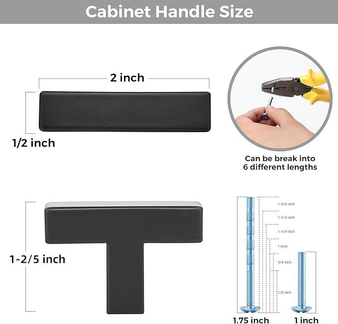 15 Pack Matte Black Cabinet Knobs - Kitchen Cabinet Knobs Black Cabinet Pulls for Kitchen Cabinet Drawer Stainless Steel Dresser Knobs for Cabinet Hardware 2in Length Single Hole Square