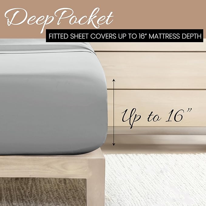 Linen Market Double-Brushed Microfiber Queen Sheet Set 4 Piece – Oeko-TEX Certified Ultra Soft & Wrinkle-Free - 16" Deep Pocket Sheets - Easy Care Queen Size - Light Gray