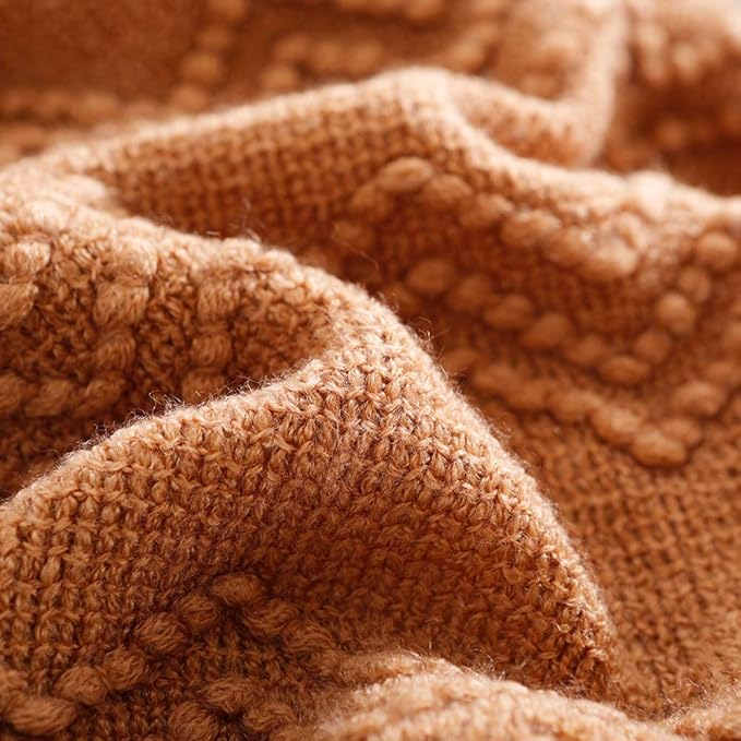 BOURINA Almond Throw Blanket 50 x90 Inches Throw Textured Solid Soft Sofa Throw Bed Runner Couch Cover Knitted Decorative Blanket Bed Runner