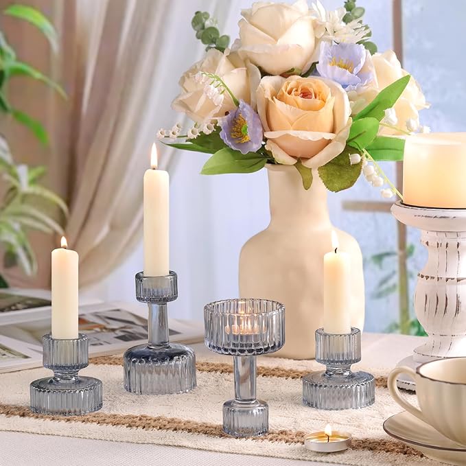 Candlestick Holders Bulk, 6 Pcs Blue Combination Candle Holders Set, Crystal Candle Holders for Wedding, Table Centerpiece, Home Decoration