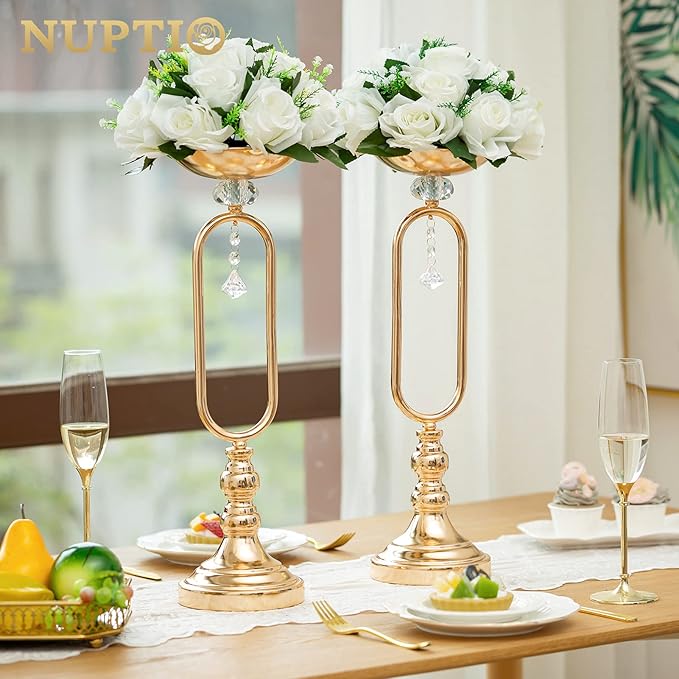 NUPTIO Pcs of 2 Fake Flower Ball Arrangement Bouquet,15 Heads Plastic Roses with Base, Suitable for Our Store's Wedding Centerpiece Flower Rack for Parties Valentine's Day Home Décor