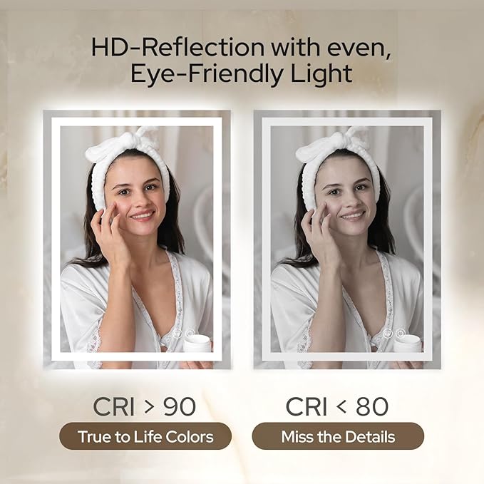 40 x 32 LED Vanity Mirror for Bathroom, Frontlit & Backlit LED Mirror for Bathroom with 3 Colour Lights, Wall Vanity Mirror with Anti-Fog, Shatterproof & Memory Function, Perfect for Modern Bathrooms