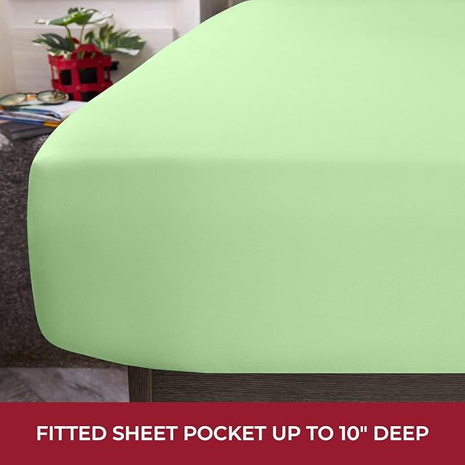 Mellanni RV Short Queen Sheets - 4 PC Iconic Collection Bedding - Hotel Luxury, Extra Soft, Cooling Bed Sheets - Deep Pocket up to 10 inch (RV/Short Queen, Pistachio)