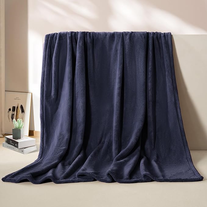 BEAUTEX Fleece Throw Blanket for Couch Sofa or Bed Throw Size, Soft Fuzzy Plush Blanket, Luxury Flannel Lap Blanket, Super Cozy and Comfy for All Seasons (Navy Blue, 50" x 60")