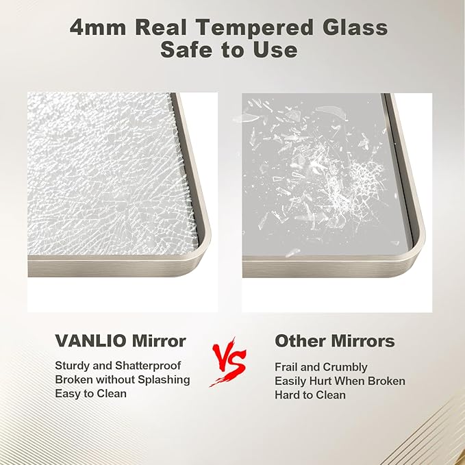 55x30 Inch Brushed Nickel Bathroom Mirror, Large Brushed Silver Metal Framed Wall Mirror, Rounded Corner Rectangle Modern Vanity Mirror, Tempered Glass, Anti-Rust, Shatterproof (Horizontal/Vertical)