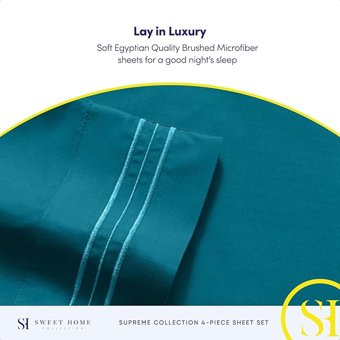 Twin XL Sheets - Breathable Luxury Sheets with Full Elastic & Secure Corner Straps Built In - 1800 Supreme Collection Extra Soft Deep Pocket Bedding Set, Sheet Set, Twin XL, Teal