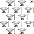 12-Pack Crystal Glass Cabinet Knobs for Home Decor, Vanity Drawers, Desks, Wardrobe Doors, Standard Screws Easy Installation for Home Refurbishment and Redecoration (Clear Crystal, 30mm, Bronze Base)