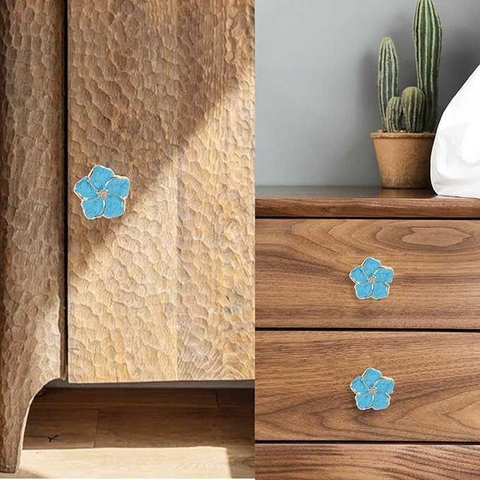 4 pcs Petal Handles Colorful Drawer Knobs Flower Petal Cabinet Dresser Knobs for Girl's Room Dresser Cupboard Drawer Wardrobe Decorative Furniture Knobs (Blue)