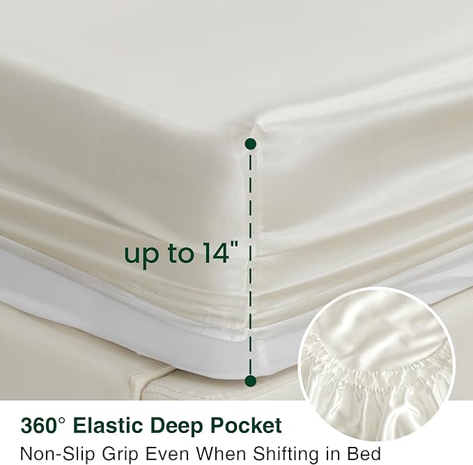 Love's cabin California King Satin Sheet Sets - 4 Piece Ivory Silky Sheets Bed Set with Deep Pocket, Luxury Silk Feel Satin Cal King Sheet Set (1 Flat Sheet,1 Fitted Sheet,2 Pillow Cases)