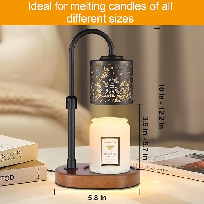 Dimmable Candle Warmer Lamp with Timer Adjustable Height for Scented Jar Candles Electric Candle Wax Melt Warmer for Home Decor Christmas Birthday Gifts for Women Mom(Butterfly+Dog)