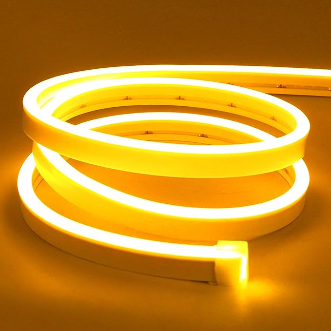Lamomo LED Neon Lights, 16.4ft Yellow LED Strip Light, 12V 0.39In/Cut Silicone Waterproof Neon Rope Light, DIY Neon Sign for Bedroom Indoor Outdoor Decoration（Power Adapter not Included）