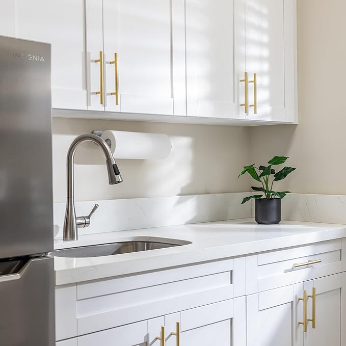 JOY DECOR 5 Pack Cabinet Handles, Gold Cabinet Pulls, 7-1/2 in Hole Center Kitchen Cabinet Handles, Stainless Steel T Bar Handles for Dresser Drawers