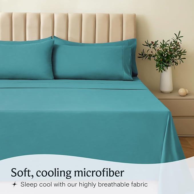 LuxClub 3 PC Sheet Twin Size Sheet Set Bed Sheets Deep Pockets Wrinkle Free-Kids-Fitted Sheets Machine Washable Hotel Bedding Silky Soft - Teal Twin
