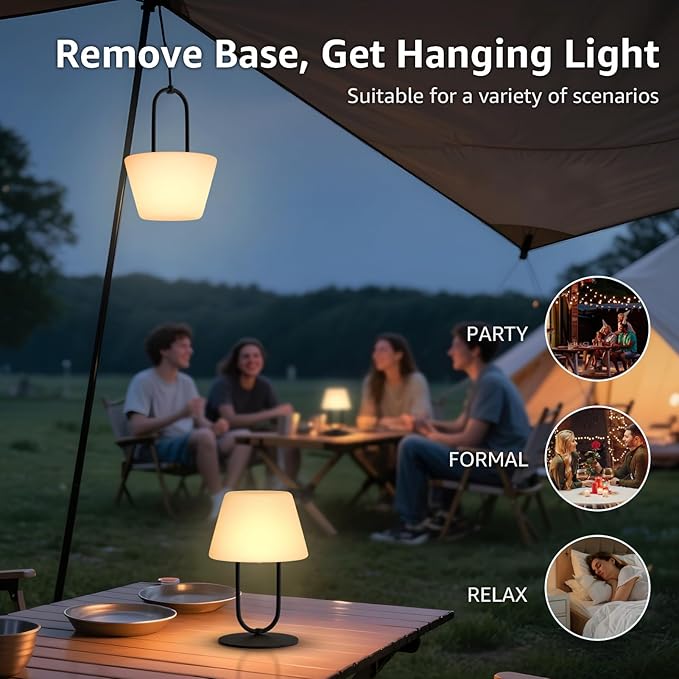 FUYO Small Bedside Table Lamp for Bedroom, Water-Resistant Rechargeble Shower Lamp, Dimmable Touch Control Lamps, Night Light for Bathroom Living Room Patio Camping, 9in(Black)
