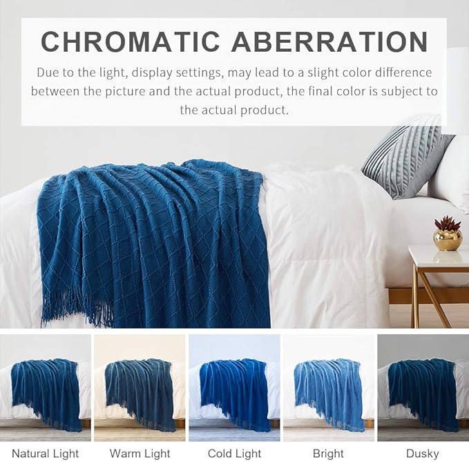 BOURINA Royal Blue Throw Blanket 60x80 Inches Throw Textured Solid Soft Sofa Throw Couch Knitted Decorative Blanket