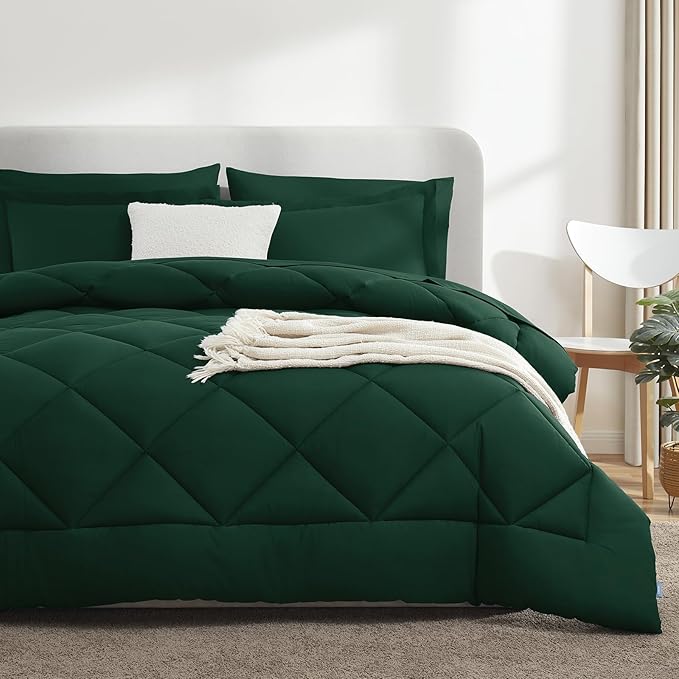 CozyLux California King Comforter Set Emerald Green - Cal King Bed in a Bag 7 Pieces, Luxury Soft Bed Set for All Seasons, Bedding Set with Down Alternative Comforter, Sheets, Pillowcases & Shams