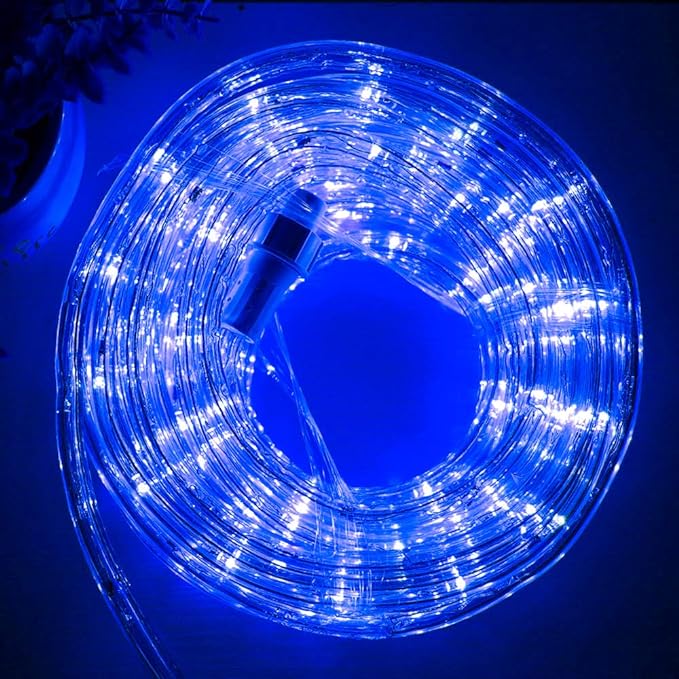 33ft LED Rope Lights, 110V 2 Wire Connectable Blue Rope Lights Outdoor, 240 LED Waterproof Blue Rope Christmas Lights for Deck, Patio, Pool, Camping, Halloween Decorations