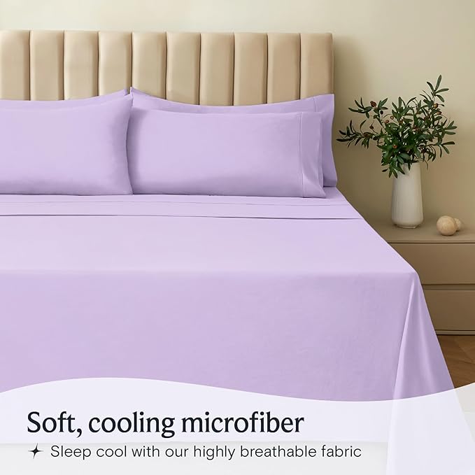 LuxClub Twin XL Sheets - Soft Twin Bed Sheets for-Boys-and-Girls-3 PC Deep Pockets Wrinkle Free-Kids-Fitted Sheets Machine Washable Hotel Bedding Silky Soft - Lavender Twin XL