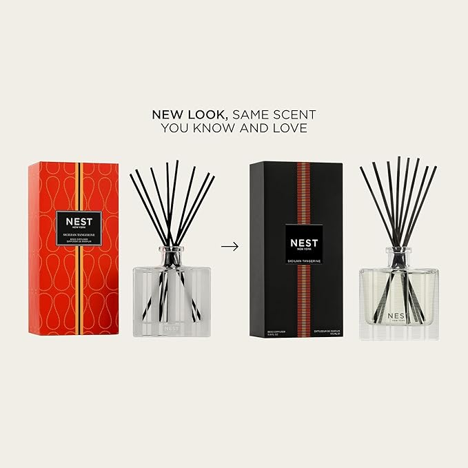NEST New York Reed Diffuser, Sicilian Tangerine - 5.9 fl oz - Fragrance for Up to 90 Days - Reusable, Refillable Glass Holder - Includes 8 All-Natural Reed Sticks - Flame Free