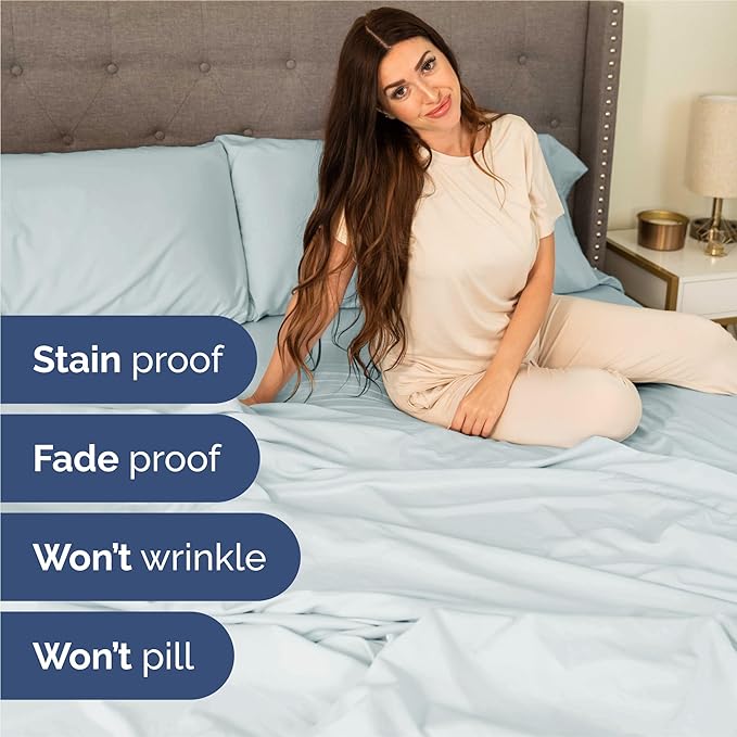 Twin 4 Piece Sheet Set - Comfy Breathable & Cooling - Ultra Soft Hotel Luxury Bedding Set w/ 8-16 Inch Deep Pockets - 1 Flat & 1 Fitted Sheet & 2 Pillowcases - Wrinkle Free and Easy Care - Ice Blue