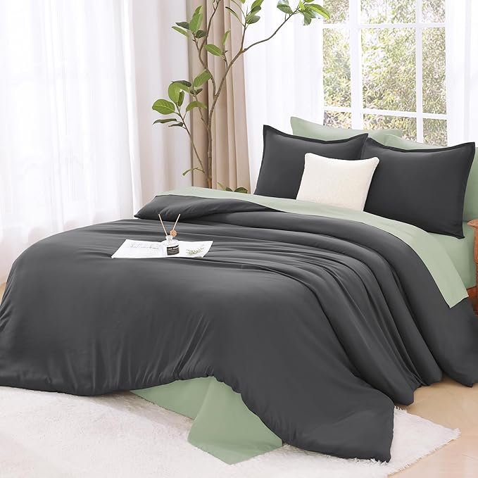 Litanika Grey Comforter Full Set, Dark Gray Lightweight Plain Bedding Comforters Sets, All Season Fluffy Bed Set (79x90In Comforter & 2 Pillowcases)
