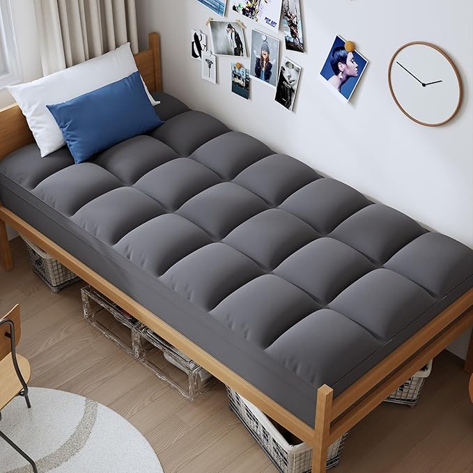 ELEMUSE Twin XL Grey Mattress Topper for College Dorm, Extra Long Twin Mattress Pad Cover for Back Pain, Plush Soft Pillowtop with Elastic Deep Pocket, Overfilled Down Alternative Filling