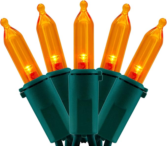 YULETIME 200 Count Orange LED Christmas Lights, 66 Feet Green Wire UL Certified Commercial Grade Holiday String Light Set (Orange)