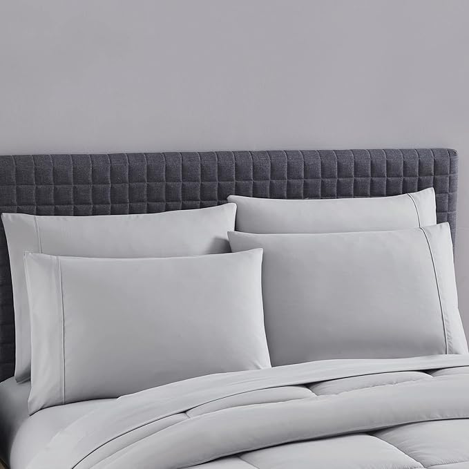 Sweet Home Collection 7 Piece Comforter Set Bag Solid Color All Season Soft Down Alternative Blanket & Luxurious Microfiber Bed Sheets, Silver, Twin XL