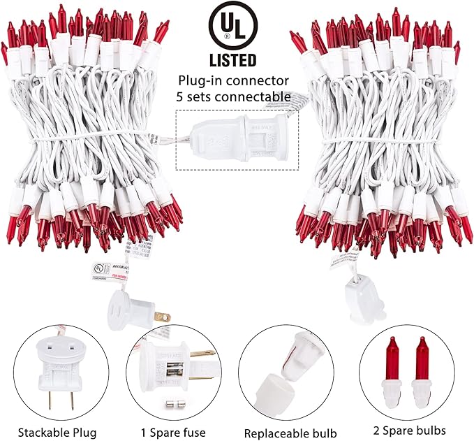 Christmas Red Mini String Lights, 100 Count 26.5 Feet Detachable Incandescent Bulb Waterproof Red Fairy Lights Plug in for Indoor Outdoor Party Patio Valentine's Day Decoration, White Wire