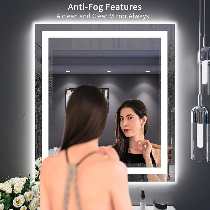 LOAAO 32"X36" LED Bathroom Mirror with Lights, Anti-Fog, Dimmable, Backlit + Front Lit, Lighted Bathroom Vanity Mirror for Wall, Memory Function, Tempered Glass, ETL Listed