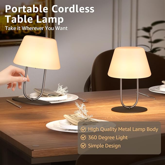 FUYO Small Bedside Table Lamp for Bedroom, Water-Resistant Rechargeble Shower Lamp, Dimmable Touch Control Lamps, Night Light for Bathroom Living Room Patio Camping, 9in(Black)