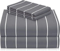 LuxClub 4 PC King Size Sheet Set Bed Sheets, Breathable Luxury Deep Pockets Wrinkle Free Cooling Sheets Machine Washable Hotel Bedding (King, Striped Light Grey)
