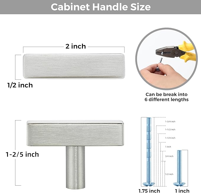 25 Pack Silver Cabinet Knobs - Sqaure Bar Cabinet Pulls Brushed Nickel Knobs for Kitchen Cabinet Drawer Stainless Steel Dresser Knobs for Cabinet Hardware 2in Length Single Hole