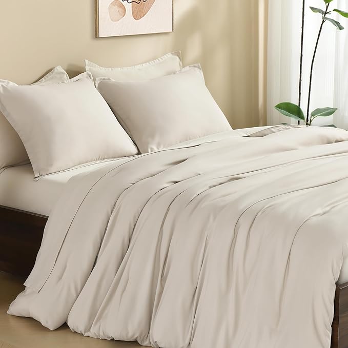 Litanika Comforters Tannish Grey King Size, 3 Pieces Lightweight Solid Bedding Set & Collections, All Season Fluffy Bed Set (104x90In Comforter & 2 Pillowcases)