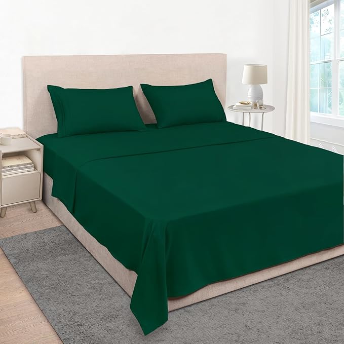 Mejoroom Twin Sheet Set - Hotel Collection Twin Sheets - Bedding Sheets & Pillowcases with Deep Pocket Fitted Sheet, Breathable, Wrinkle & Fade Resistant - 3 Piece(Emerald Green)