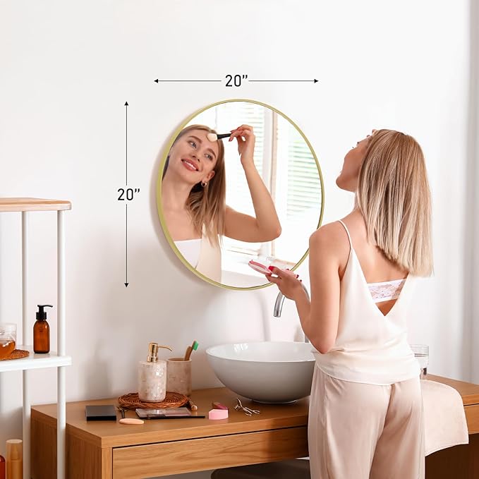 Sweetcrispy 20in Round Bathroom Mirrors for Wall, Bathroom Mirrors for Over Sink, Wall Decor for Bathroom, Entryway, Bedroom, Vanity, Classical Gold