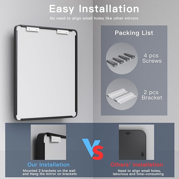 ISKM Bathroom Vanity Mirror for Wall Silver, 48 x 32 Inch Rectangular Wall Mirror with Aluminum Alloy Frame Shatter Proof, Anti-Rust (Horizontal/Vertical)