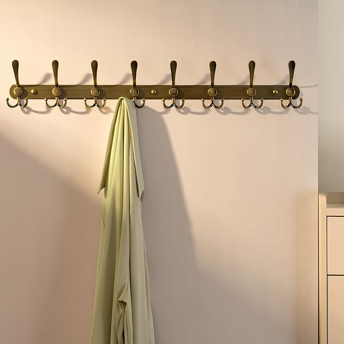 Dseap Coat Rack Wall Mount - 29.5” Long 8-Tri-Hooks Heavy Duty Coat Hanger Rail Wall Hooks for Hanging Coats Hats Clothing Clothes Purse Mudroom Entryway, Bronze