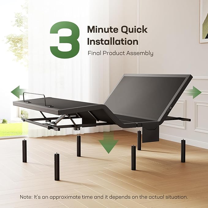 Marsail MS01 Queen Adjustable Bed Base Frame, 4 Ports USB A&C Adjustable Bed Base with Under-Bed Nightlight, 3 Minutes Fast Assembly, Wireless Remote Control Adjustable Bed with 4 Height Options