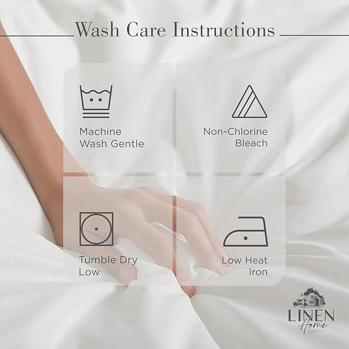 Linen Home 100% Cotton Percale Sheets Queen Size, White, Deep Pocket, 4 Pieces Set - 1 Flat, 1 Deep Pocket Fitted Sheet and 2 Pillowcases, Crisp Cool and Strong Bed Linen