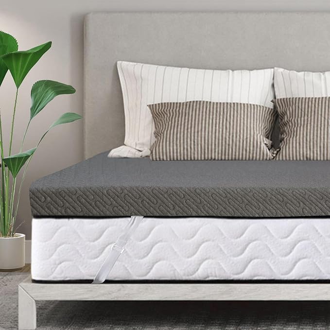 VALUXE 3 Inch Gel Memory Foam Mattress Topper Queen Size High Density Cooling Pad Pressure Relief Bed Topper Grey (with Removable & Washable Bamboo Cover)