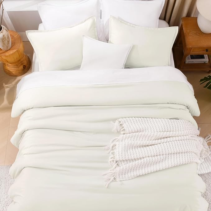 Litanika Oversized King Comforters Ivory Super King Size, 3 Pieces Lightweight Solid Bedding Comforter Set, All Season Fluffy Bed Set (120x120In Comforter & 2 Pillowcases)