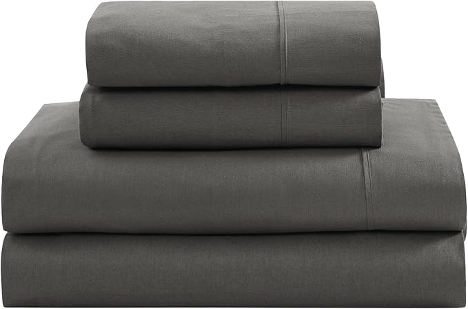 LANE LINEN 100% Organic Cotton Sheets King Size Machine Washable Fully Elasticized Soft & Comfy Mercerized Sustainably Produced All Season Eco Friendly Cotton Sheets sábanas King- Charcoal