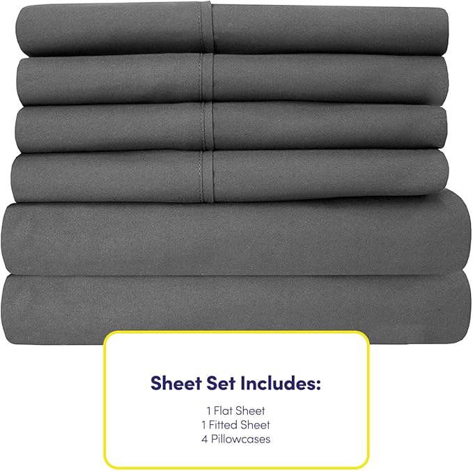 Sweet Home Collection 6 Piece 1500 Supreme Collection Brushed Microfiber Deep Pocket Sheet Set-2 Extra Pillow Cases, Great Value, Rv Short Queen, Gray