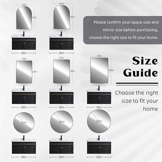 Black Arch Bathroom Wall Mirror,20 x 30 Inch Arched Vanity Modern Tempered Glass Mirror for Bedroom,Living Room,Entryway