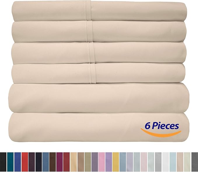 Sweet Home Collection 6 Piece 1500 Supreme Collection Brushed Microfiber Deep Pocket Sheet Set-2 Extra Pillow Cases, Great Value, Split King, Beige
