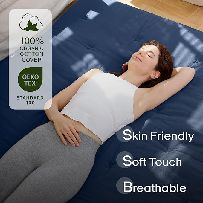 ZonLi Japanese Floor Futon Mattress Queen Size 80"x 60", 100% Cotton Cover 2.5'' Thicken Tatami Mattress, Foldable Sleeping Pad, Portable Dormitory Tatami Mat, Roll Up Floor Lounger Bed for Adult