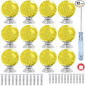 12 Pcs 30mm Round Shape Bubble Crystal Glass Cabinet Knobs with Screws Drawer Knob Pull Handle Used for Kitchen, Dresser, Door, Cupboard (Yellow)