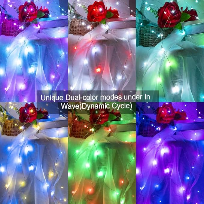 24 Multi Color Changing Fairy Lights USB Powered with Remote Control, 33ft 100 RGB LED Bright Silver Wire Starry String Lights for Christmas Tree, Wedding Party, Indoor, Garden, Bedroom Holiday Décor
