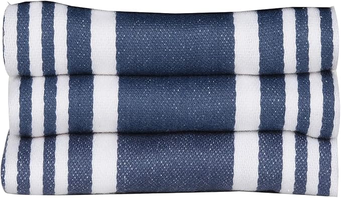 Urban Villa Kitchen Towels 100% Cotton Pack of 3, Highly Absorbent Quick Drying Soft Premium Dish Towels for Kitchen with Hanging Loop Hand & Tea Towels - 20x30 Inch, (Indigo Blue & White, Striped)